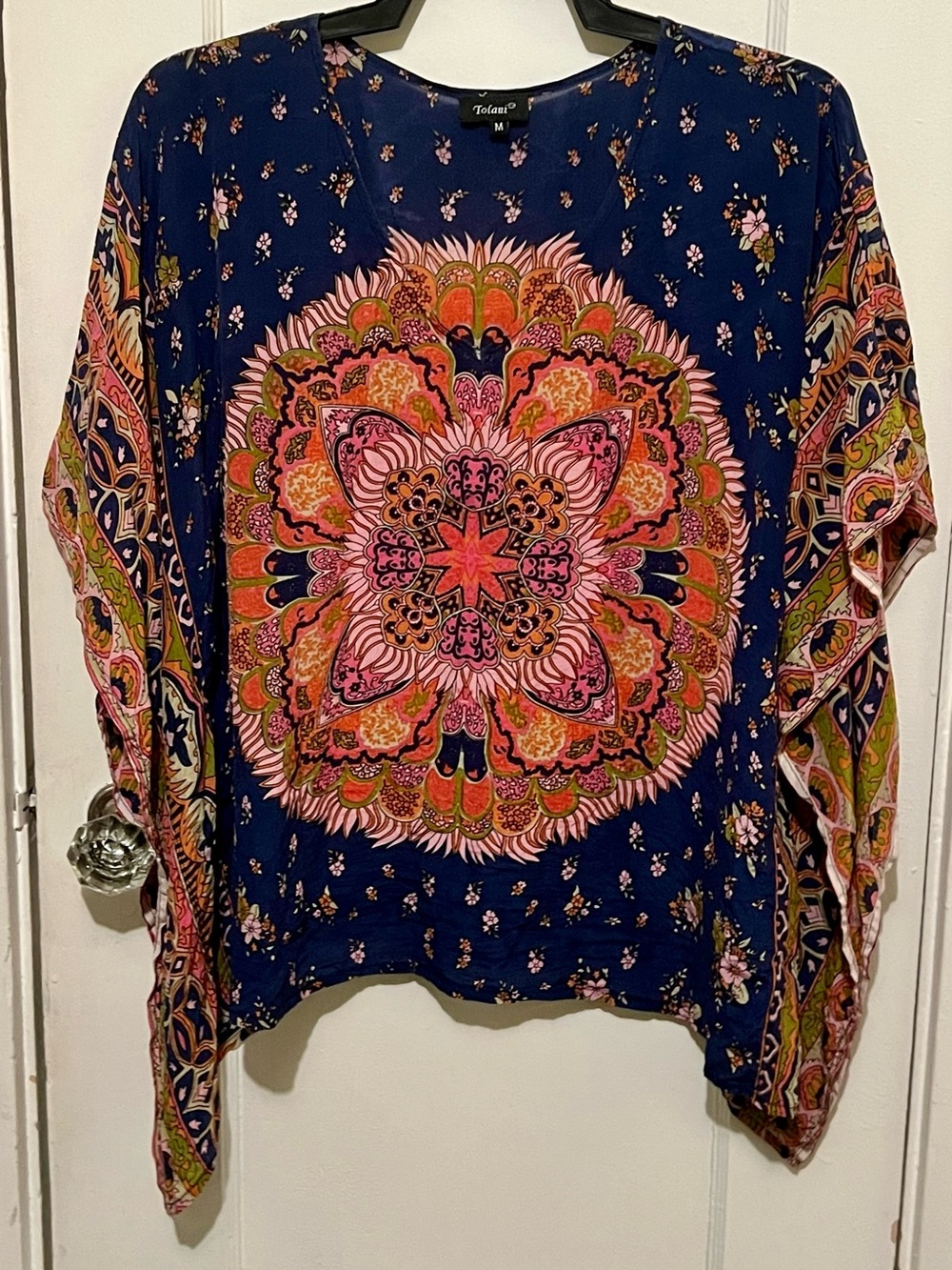 Tolani Navy Top with Pink and Orange Medallion